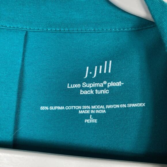 J. Jill Size Large Petite Luxe Supima Pleat-Back Tunic Top Green Cotton Modal - Picture 3 of 4